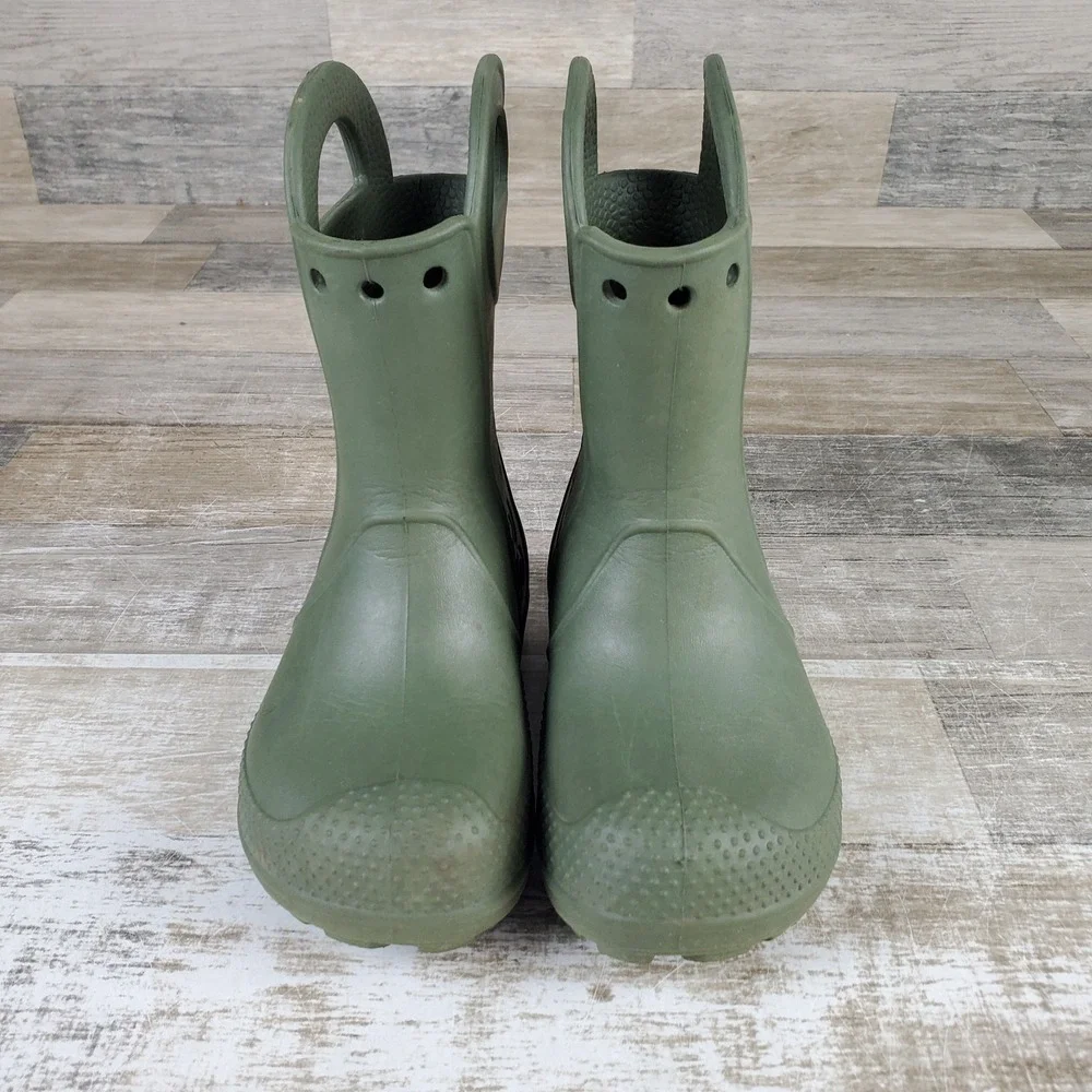Crocs Handle It Kids Rain Boots Sz 9 C9 Green Rubber Handles Slip On Mid Top